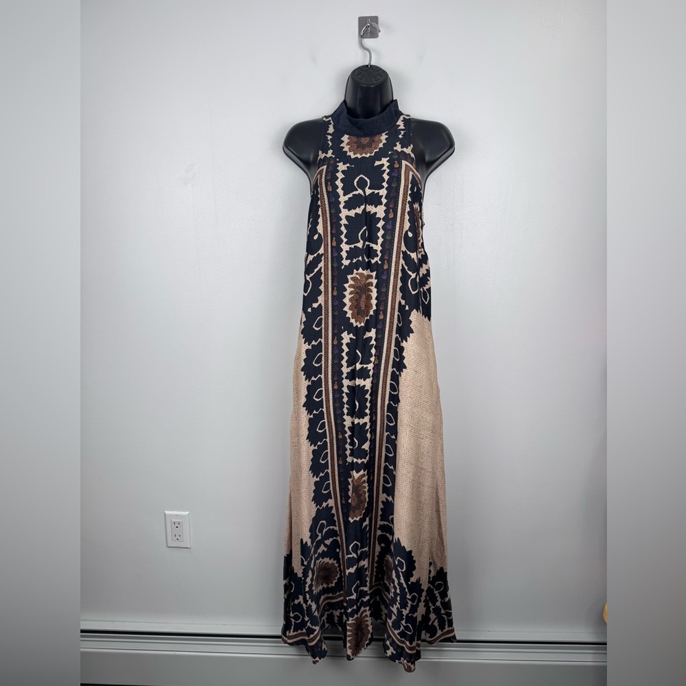 FARM Rio Black and Beige Floral Maxi Dress